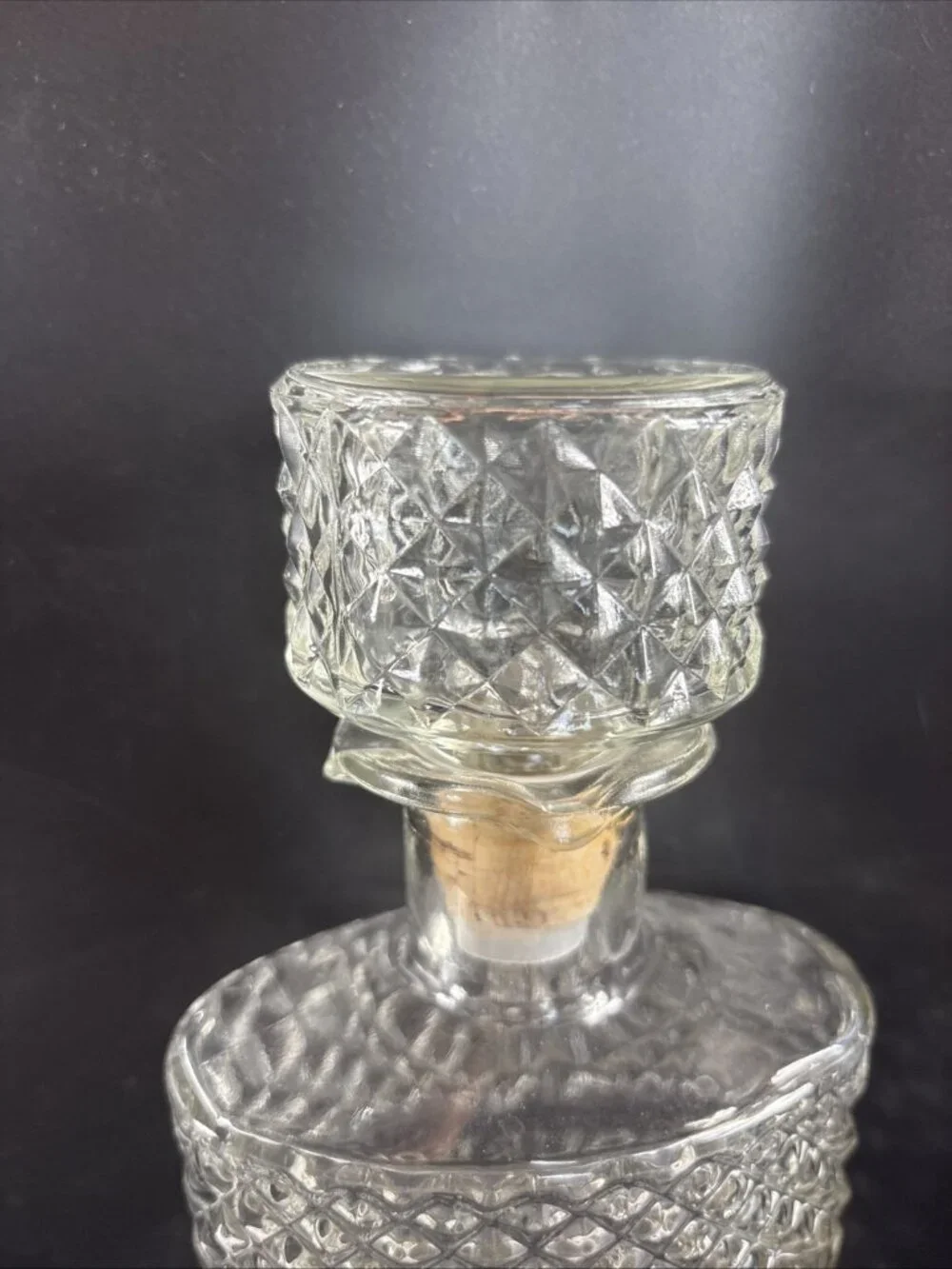 Vintage Anchor Hocking Diamond Cut Straight Bourbon Glass Decanter 1960’s